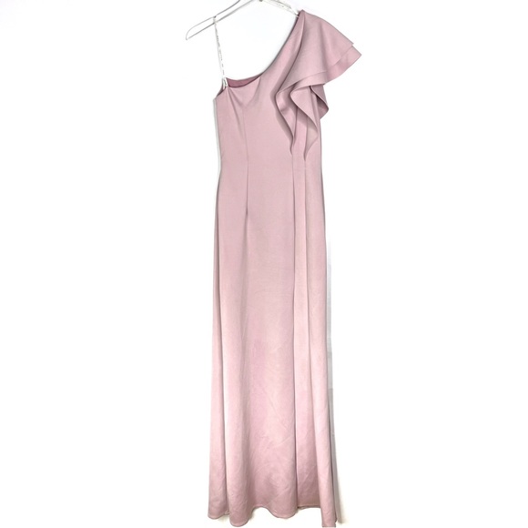 Black Halo Eve One Shoulder Gown Ruffle Mauve Blush Formal Bridesmaid Prom 6 - Picture 3 of 10